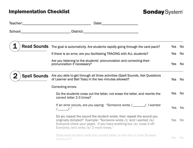 The Sonday System 1® Implementation Checklist